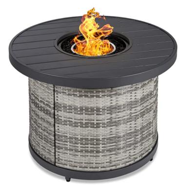 China RS-U30008-1 rattan stocked around gas oven propane fire pit table outdoor table for gaeden patio for sale