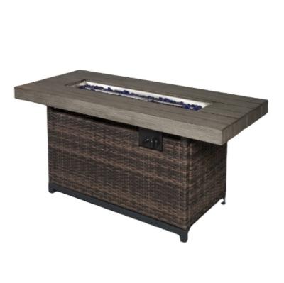 China 54 Inch Aliumin Rattan-Look Gas Fire Pit Outdoor Pulse Wood Desk System Outdoor Heater Table With Volcanic Stone And Rain Cover for sale