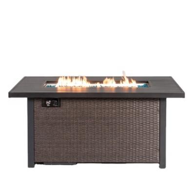 China 54 Inch Rattan-Look Outdoor Heater Striped Desktop 50000 Btu Patio Gas Fire Pit Garden Smokeless Outdoor Fire Table Portable Table for sale