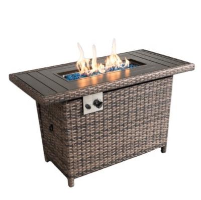 China 43 Inch Rattan-Look Desktop Outdoor Heater 50000 Btu Natural Adjustable Flame Portable Outdoor Patio Garden Gas Fire Pit Table Gas Grill for sale