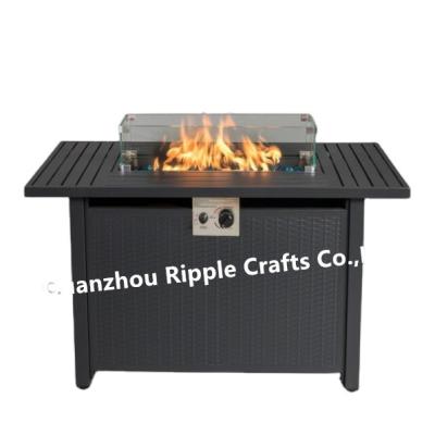 China Outdoor Heater 50000 Btu Rattan-Look Rectangular Pure Iron Rattan-Look Gas Fire Pit Table Gas Fire Pit Burner Outdoor Desk Striped Steels for sale