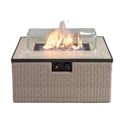 China RS-R31001 Stocked 50000 Btu Rectangular Outdoor Rattan Propane Fire Pit Table Gas Fire Pit 43 Inch For Garden Patio for sale