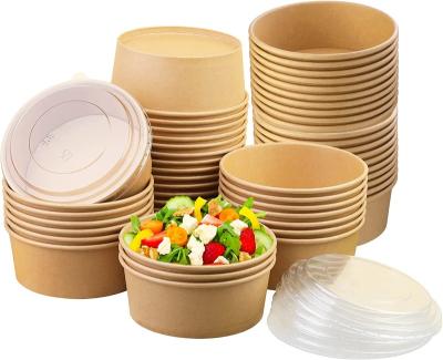 China Wholesale Disposable Square Round Paper Bowls Heatable Waterproof Custom Paper Bowls Printing Logo Paper Salad Push Bowl With PE Lid for sale