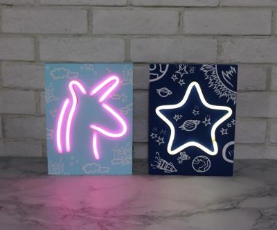 China Sight Plate Neon Light Unicorn Shape Wooden Wooden Frame for sale