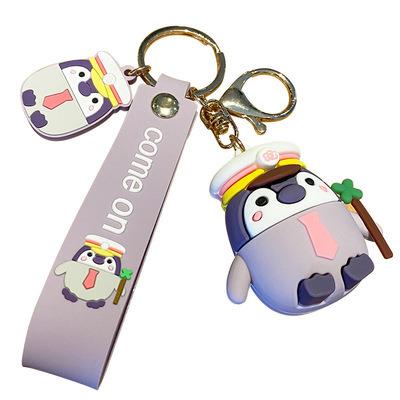 China Cute Penguin 3D Custom Decoration Doll Silicone Cartoon Rubber Head Chain Hook for sale