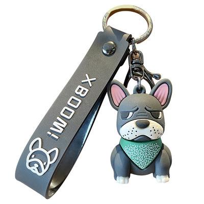 China Hot Selling 3D Cartoon French Bulldog Cute Dog PVC Key Chain Decoration Key Chain For Phone Bag Car for sale