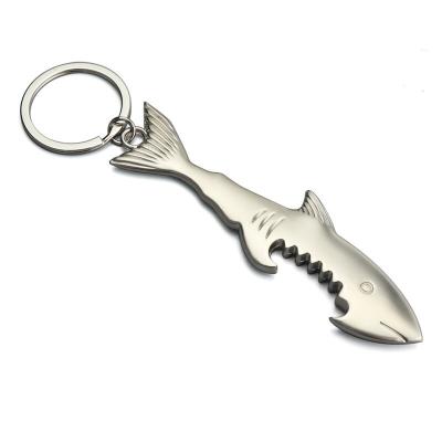 China High quality hot sales alloy creative fish bottle opener metal shark key chain for promotion for sale