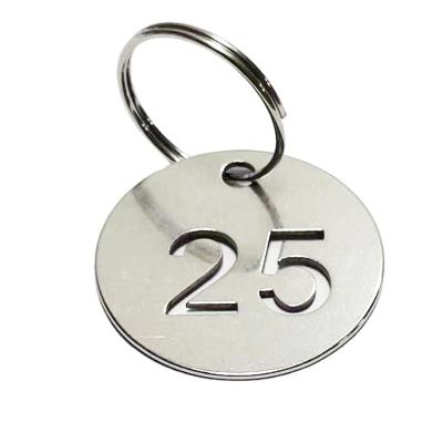 China D20mm Stainless 30mm 40mm Cut Out Stainless Steel Digital Metal Custom Key Ring Key Chain For Hotel Room Number for sale