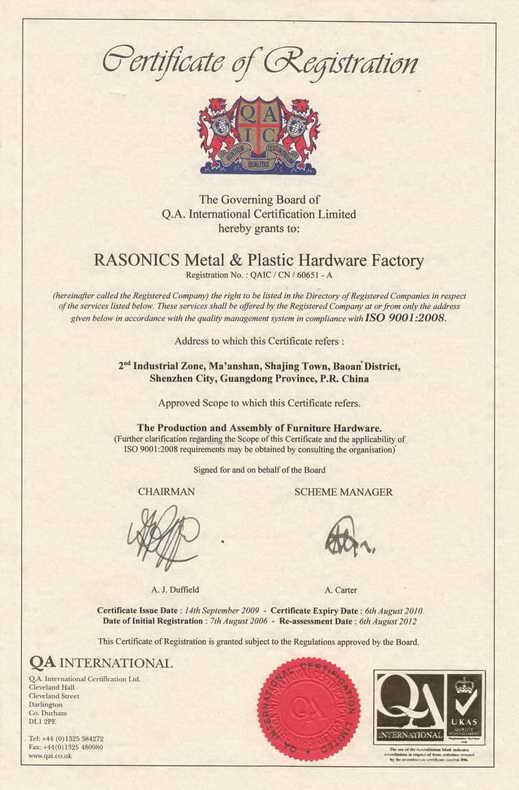 ISO9001 - Rasonics Development Ltd