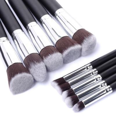 China Angular Blush 10 Pcs Synthetic Kabuki Makeup Brush Set Cosmetics Foundation Blend Blush Makeup Brush for sale