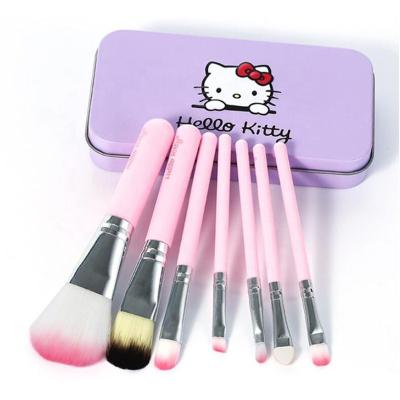 China Angular Blush Cheap Price Plastic Handle 7pcs Base Rose Material Makeup Brush Set for sale