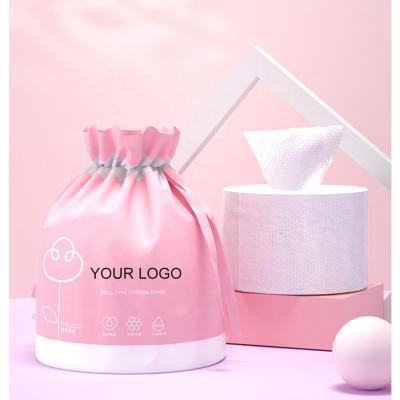 China Wholesale Customized Eco-friendly Logo Disposable Face Towel Dry And Baby Wet 100% Pure Cotton Wash Facial Roll Paper Adult Cloth for sale