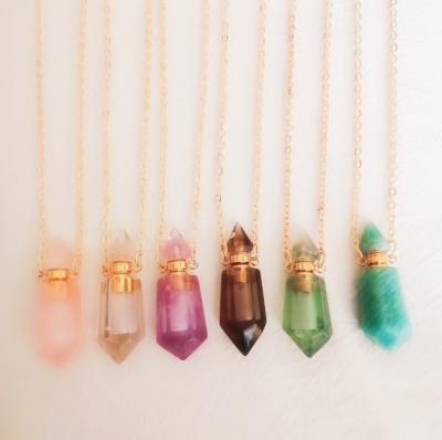 China Punk Spray Bottle Necklace Crystal Cone With Two Pointed Powder Oil Bottle Crystal Pendant Necklace for sale