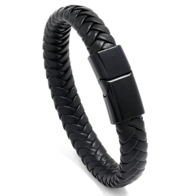 China Magnet Leather Buckle Personality Hiphop Simple Braided Men's Bracelet PU Rope Bracelet Leather Wristband for sale