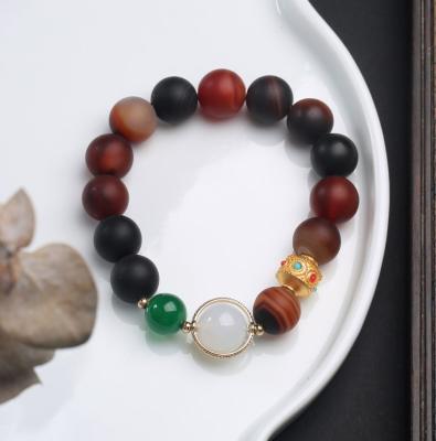 China BOHEMIA 12mm natural matte dreamy agate bracelet gold transfer accessories antique agate bracelet string for sale