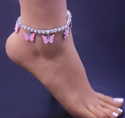 China New CLASSIC Dreamy Diamond Butterfly Color Oil Painting Beach Foot Decoration Drip Anklet Anklets for sale