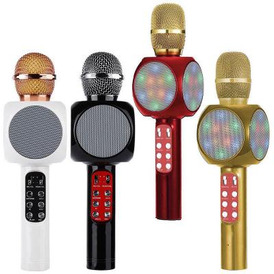 China Microphone OEM Handheld Karaoke Microphone for Kids Adults, Radio 4 in 1 Handheld Microphone with LED Lights, for Home KTV for sale