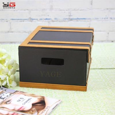 China Viable luggage factory in Shenzhen porcelain decorative antique wooden leather storage box for decoration antique wooden leather suitcase for sale