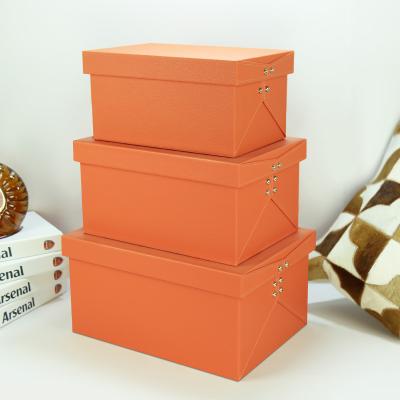 China New Design Wooden and Orange Leather Stored 3 Box Christmas Gift Decorative Package Storage Box Vintage Box Set for sale