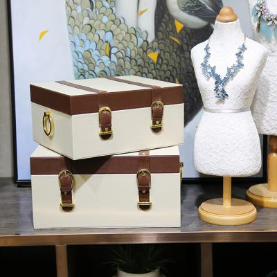 China New Design Wooden Leather Luxury Box Viable For Decorative Gift Box Home Decoration for sale