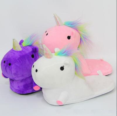 China Promotional Hot Selling Plush Winter Plush Unicorn Slippers for Ladies and Girls for sale