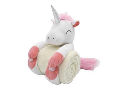 China Plush OEM ODM Stuffed Cuddly Unicorn Plush Animal Shaped Baby Shower Toy Blankets 40*30INCH for sale