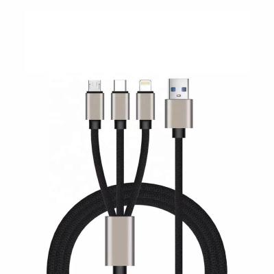 China MP3/MP4 Player Kurras Nylon Braided 1.2m One Pull Three Fast Charging Data Cable For Apple Android Type-C 3a Fast Charging for sale