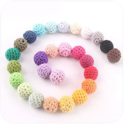 China 100% Food Grade Non-Toxic 10% OFF Crochet Infant Toy Christmas Necklace Jewelry Accessory Diy Molar Knit Wooden Baby Teether Toy Crochet Wood Beads for sale