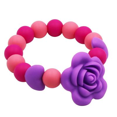 China 2021 Hot Selling Non-Toxic 100% Food Grade BPA Free Baby Silicone Chewable Beads For Boys And Girls Flower Silicone Beads Newborn Teething Toys Bracelet for sale