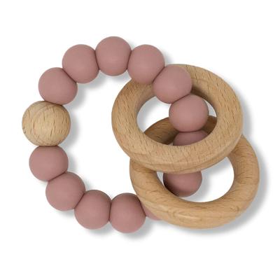 China 100% Non-Toxic Silicone Wooden Teether Food Grade Baby Toy Baby Shower Gift Beech Wooden Rings And Wooden Baby Teether For Mouth Explore Them for sale