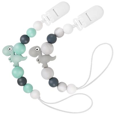 China BPA Free Silicone Beaded Lanyard Teething Relief Teether Toys Cartoon Silicone Pendant Beaded Pacifier Clip Chains Dummy Feeding Clip for sale