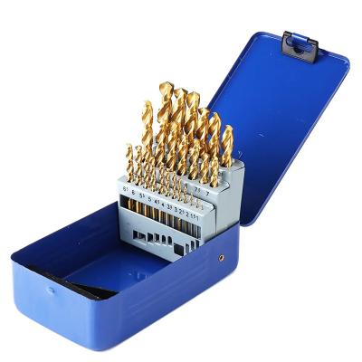 China Stainless Steel Metal High Wood M42 8% Cobalt HSS Twist Titanium Coated Drill Bits Set Industrial Grade 25Pcs 1-13mm For 304 Stainless Steel Drilling for sale