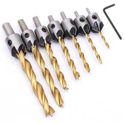 China Titanium Coated Countersink Drill Bit 3-10mm Series Shank HSS Countersink Drill Bits Shank 3-10mm Woodworking Boring Chamfer Combo Milling Hole Wood for sale