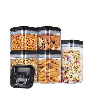 China Freshness Preservation Customized 5pcs Square Black Lid Type Plastic Set Airtight Food Storage Container for sale