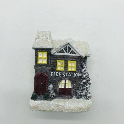 China Direct Handmade Resin Fire Station House Firefighters Christmas Decoration Europe Factory Model Christmas Ornaments for sale