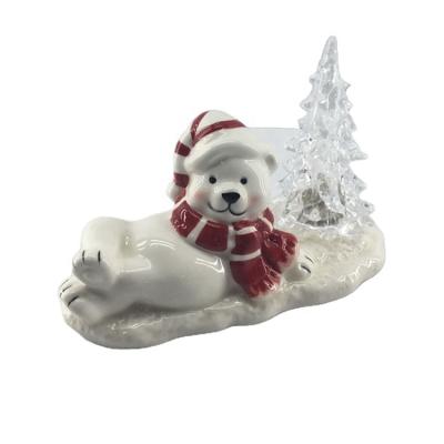 China Factory Ceramic Handmade Dolomite Decoration Christmas Ceramic Bear With Led Light Tree For Kids Gifts And Crafts for sale