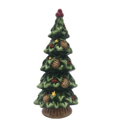 China Christmas Decoration Ceramic Pipes Powered Colorful Lighting Beads Table Top Lighted Ceramic Christmas Tree for sale