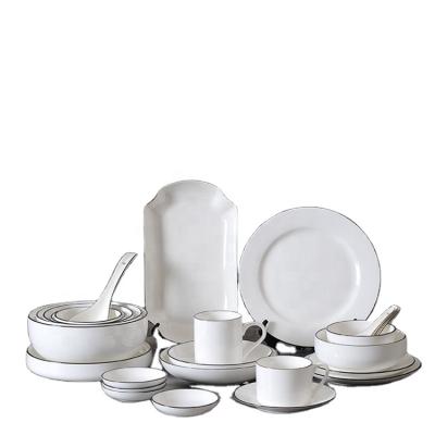 China Simple Black-Edged Line INS Ceramic Tableware Sustainable Household Ceramic European Style Dishes And Dishes Set for sale