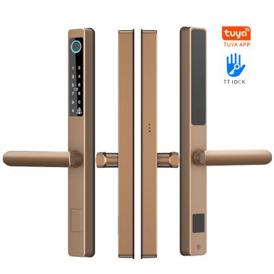 China Senleean Wifi Tuya Genius Idea Aluminum Alloy Door Lock Ministry of Interior Furniture Left and Right Fingerprint Glass Code Security Glass Door Lock for sale