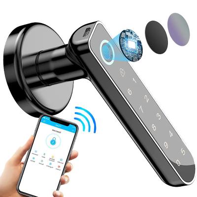 China Zinc Alloy Electronic Fingerprint Smart Handle Door Lock Keyless To Open With Electronic Fingerprint App BLE Key For Apartment Garage for sale