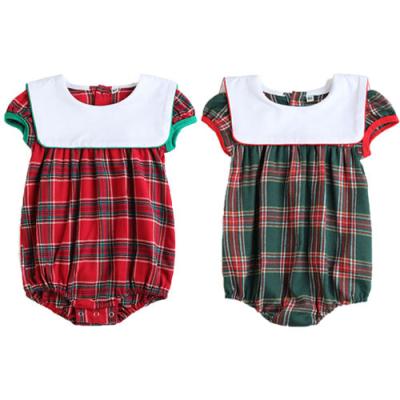 China 2022 Sweet White Solid Bib Baby Romper Christmas Monogrammed Holidays Baby Clothes Toddler Flannel Plaid Jumpsuit for sale