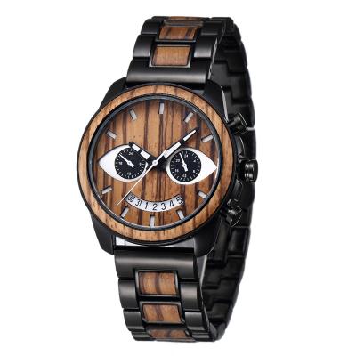 China Fashion Full Design Calendar SOPEWOD Waterproof Custom Logo Dial Calendar Wooden Wrist Watch For Men for sale