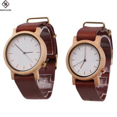 China SOPEWOD hot sale fashion men women non-specific wholesale custom logo genuine leather wooden watch for sale