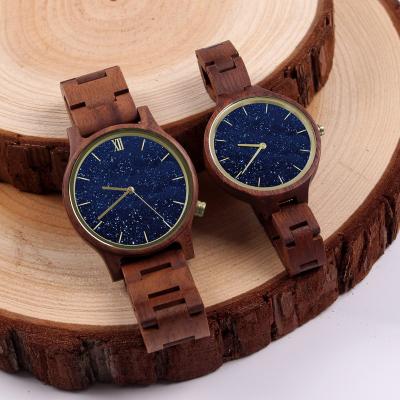 China Lover's SOPEWOD OEM Handmade Natural Walnut Stones Dial Quartz Wood Watch Couple for sale