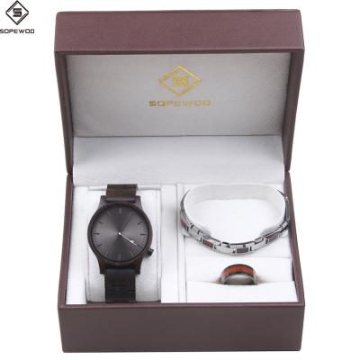 China SOPEWOD Fashion Beauty Custom Unspecific Natural Wooden Watch Strap Ring Gift Set for sale