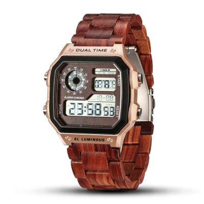 China Automatic Multifunction Men's Zebra Sandalwood Time Display Digital Watch Dual Date SOPEWOD Red Black Wooden Sports Band for sale