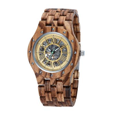 China SOPEWOD Fashion Water Resistant Logo Natural Wood Skeleton Automatic Mechanical Wooden Wrist Watch for sale