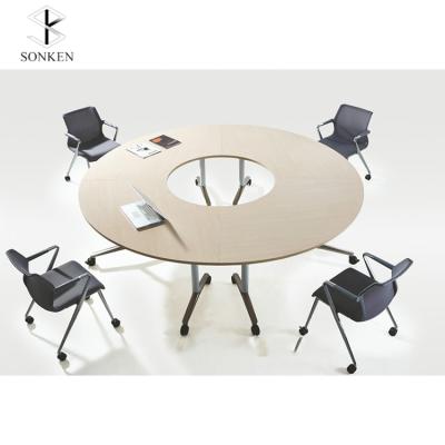 China Sonken Space PVC Table Top Metal Folding Conference Room Table Foldable Wholesale Backup Meeting Tables With Wheels for sale