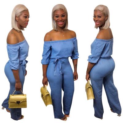 China YQ994 Free Shipping Anti-Static Plus Size Solid Color Off Shoulder Long Sleeve Leg Overalls Women Wide Leg Overalls Women Overalls for sale