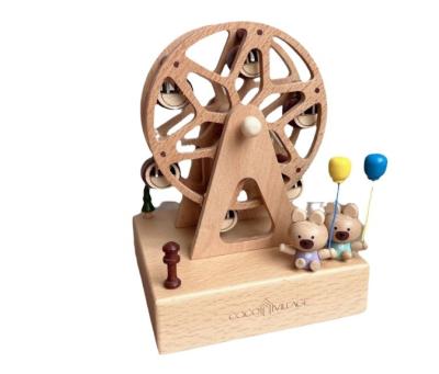 China Gift Handmade Creative Happy Bear Ferris Wheel Wooden Music Box for sale